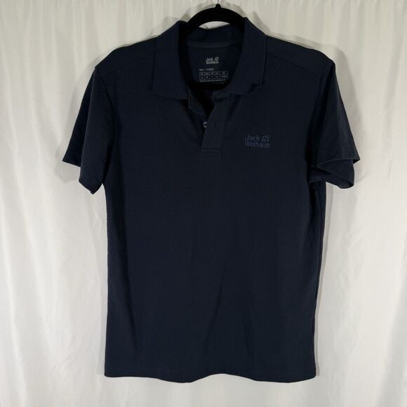 Jack Wolfskin Polo Men's Small Navy Blue Collared Short Sleeve Embroidered - Picture 1 of 11